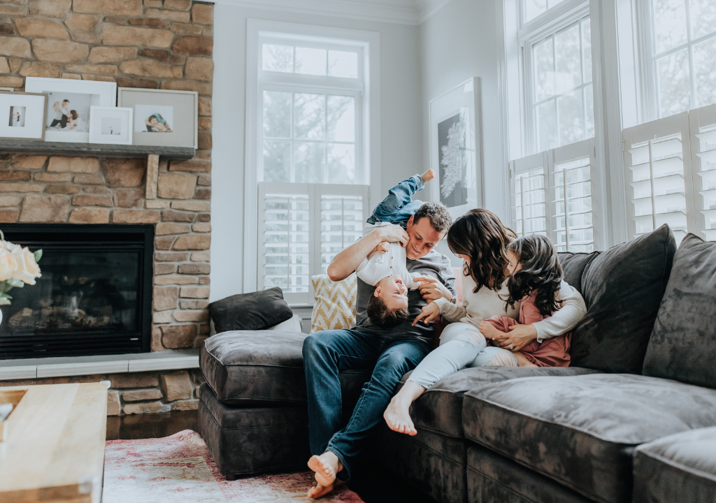 Family enjoying remodeled living space